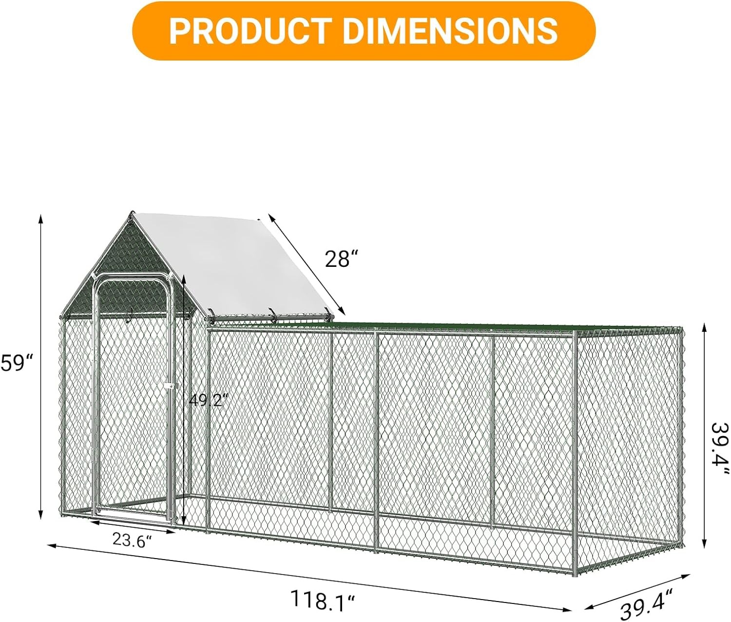 GRAVEE Walk-in Metal Chicken Coop 10x3.3x5FT Poultry Cage Pet House Run Cover