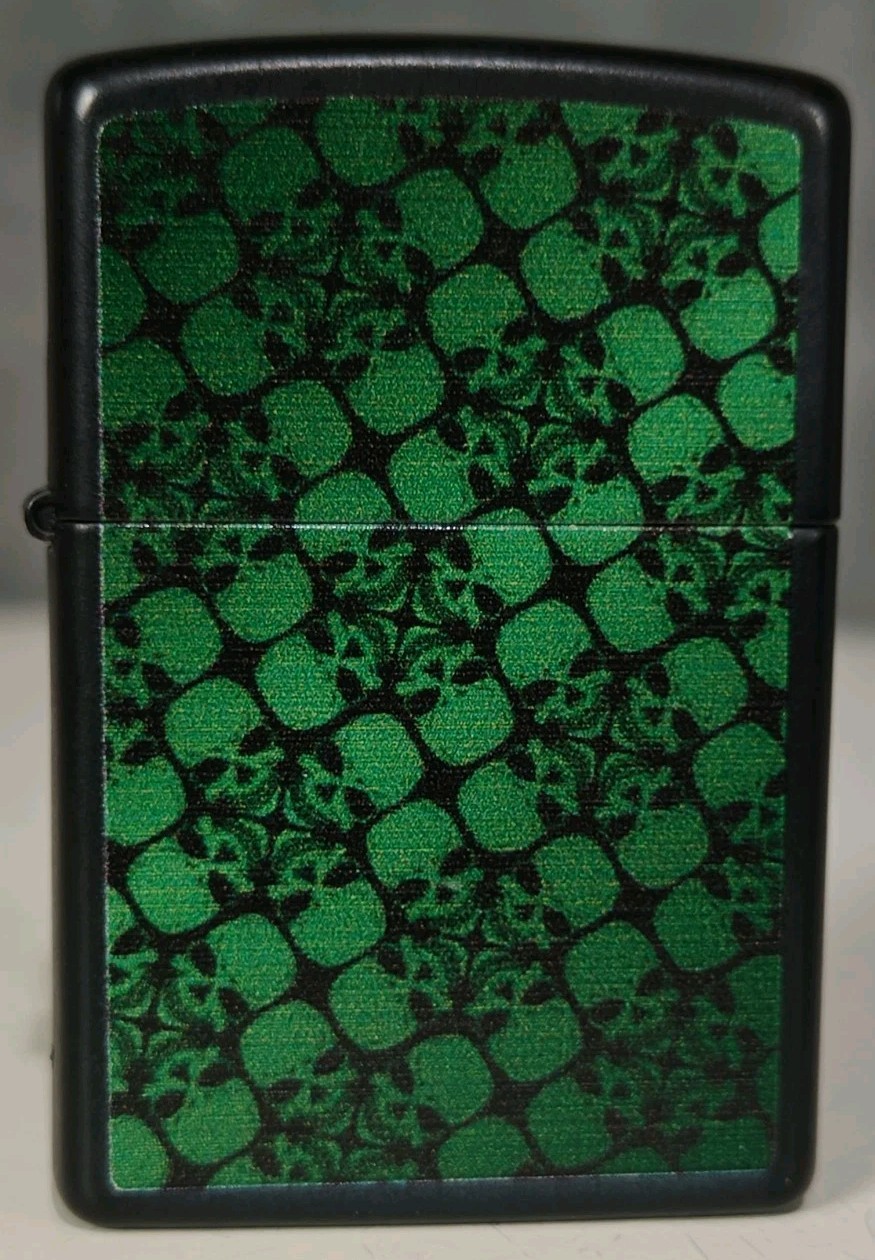 Zippo Lighter 2010 Green Skulls EUC