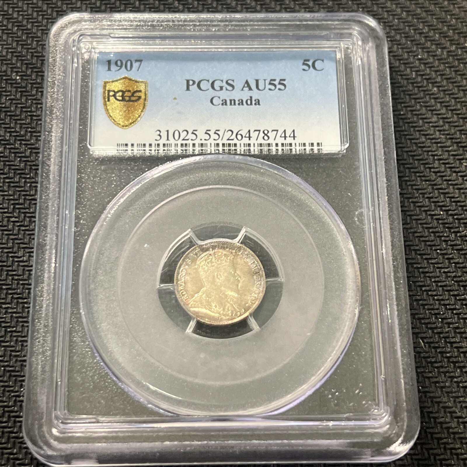 Canada 1907 Silver Nickel / 5 Cents  PCGS AU 55