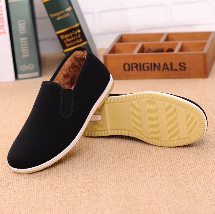 Mens Winter Martial Art Kung Fu Warm Cloth Shoes Fleece Lined Driving Flat Shoes