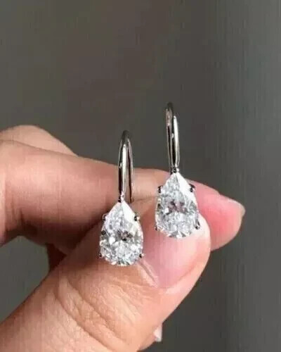 3Ct Pear Cut Lab-Created Diamond Drop/Dangle Earrings 14K White Gold Plated
