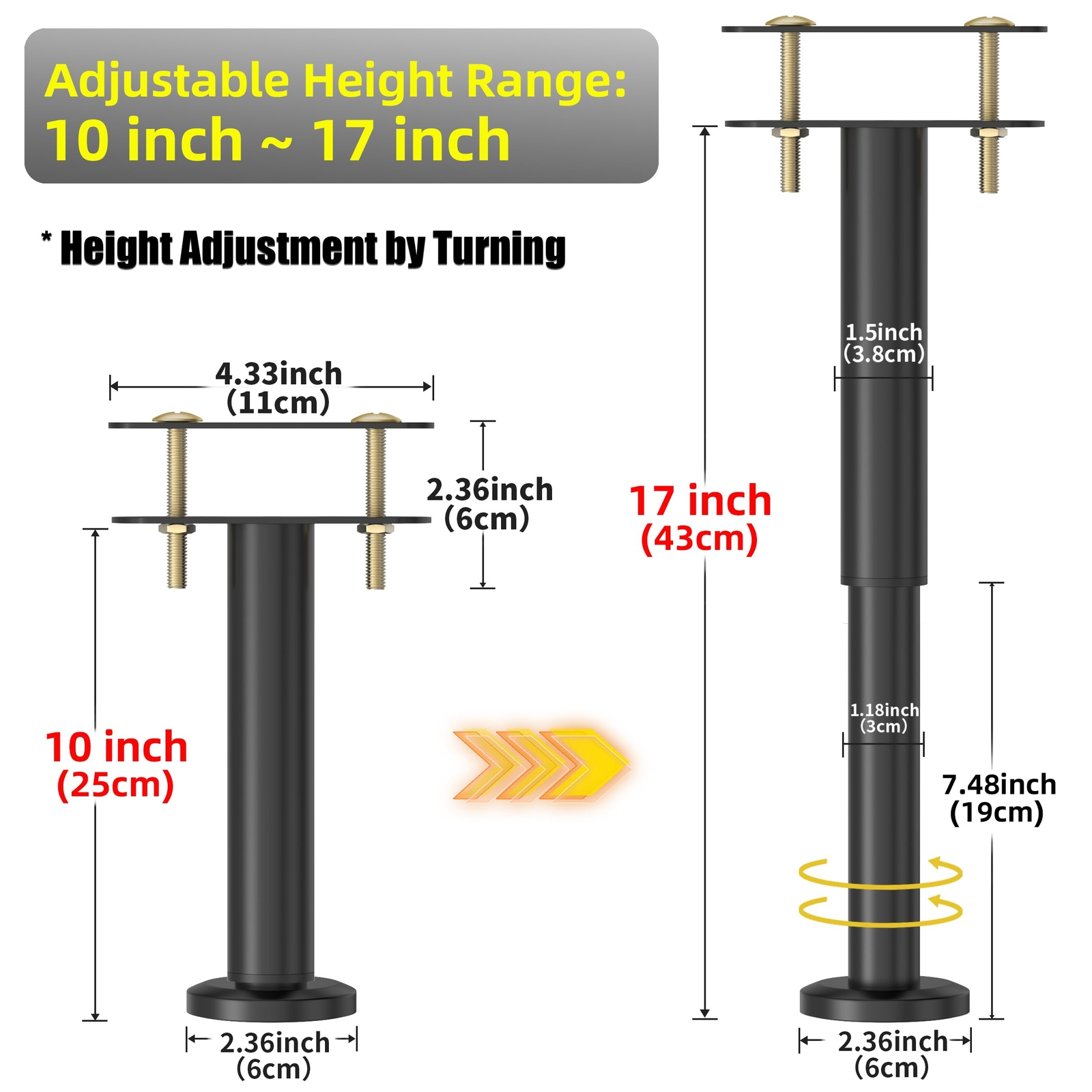 4 Pcs Adjustable Height Bed Support Legs 1017 Inch Bed Frame Center Support Legs