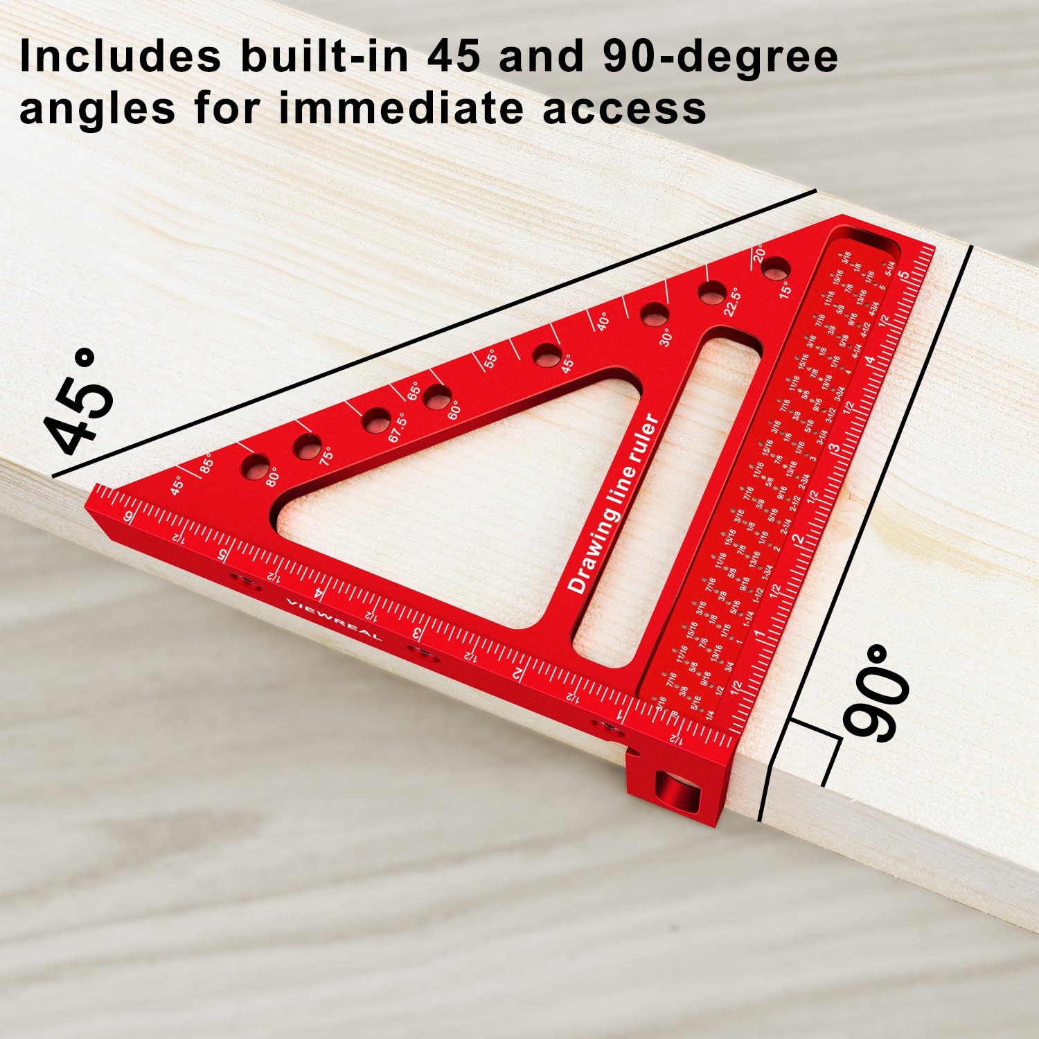 ViewReal Large Carpenter Square 6.5''x5.79''Protractor Ruler with 3D MultiAng...
