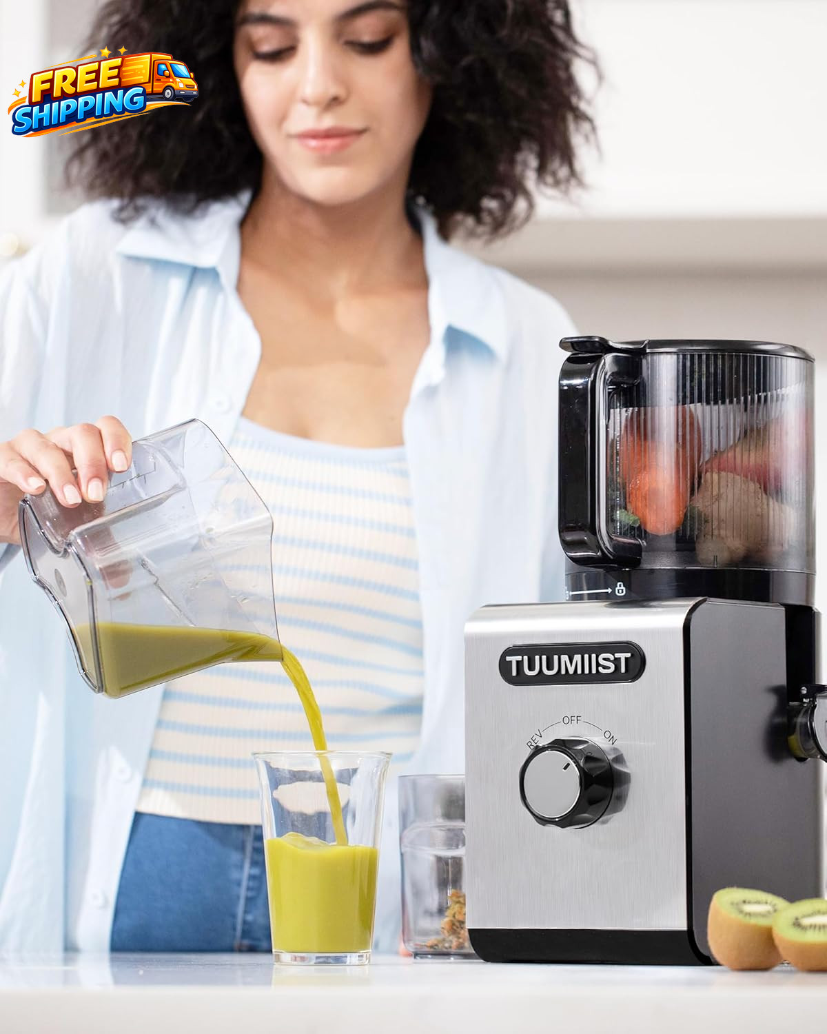 Cold Press Juicer Machine, 6.5" Large Feed Chute Masticating Extractor, Easy to