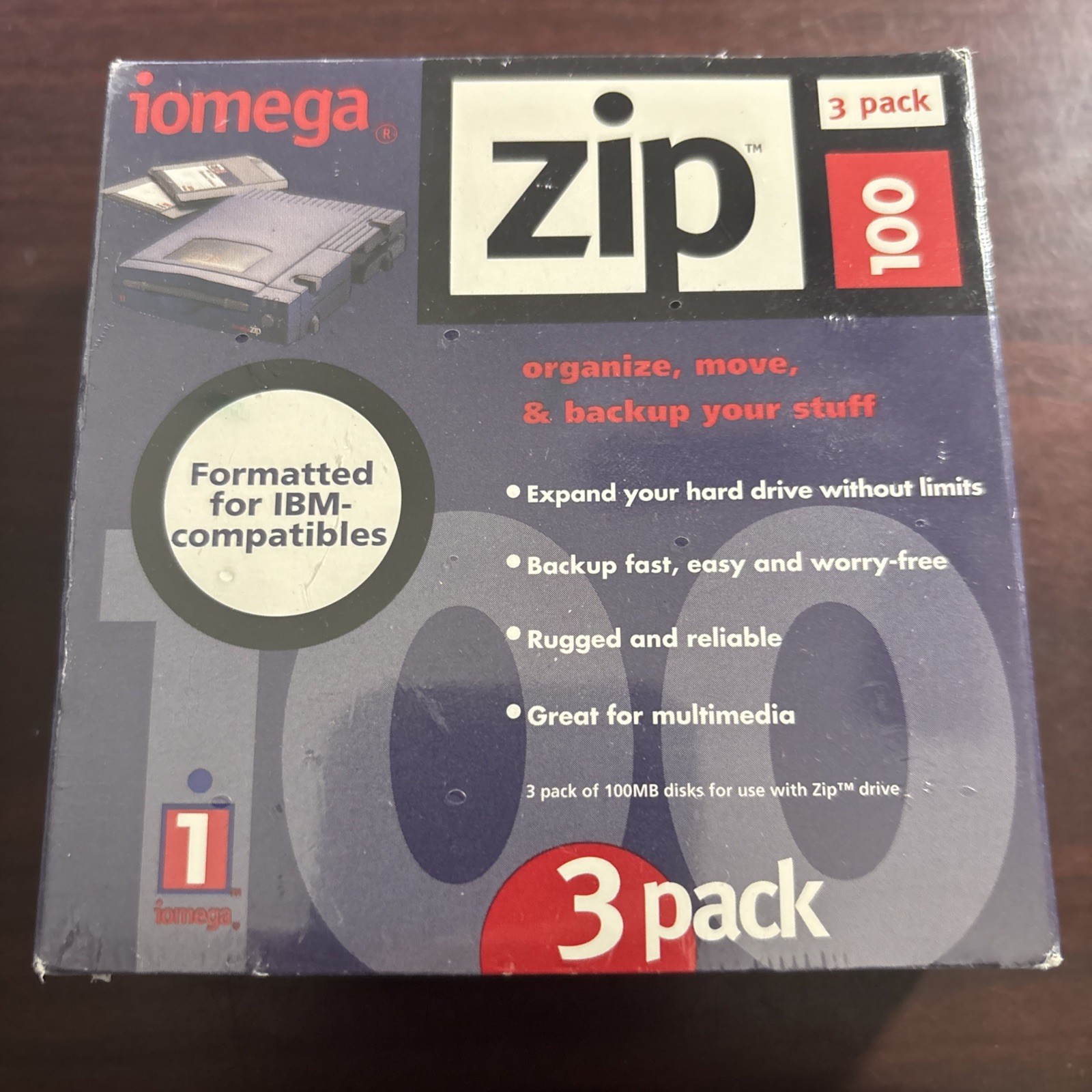 iomega Zip 100 3-Pack Disks Formatted for IBM Compatibles - Sealed NEW!