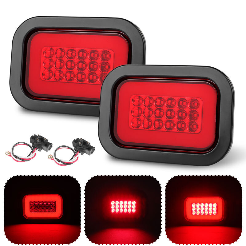 2pc 5" x 3" Red Rectangular LED Tail Lights With Pigtails For Trailer Tow Truck