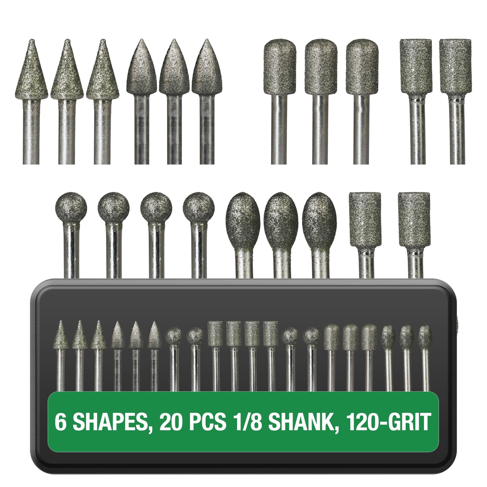 20Pcs 120Grit Diamond Burr Bits, 1/8″ Shank – Compatible with Dremel Rotary T...