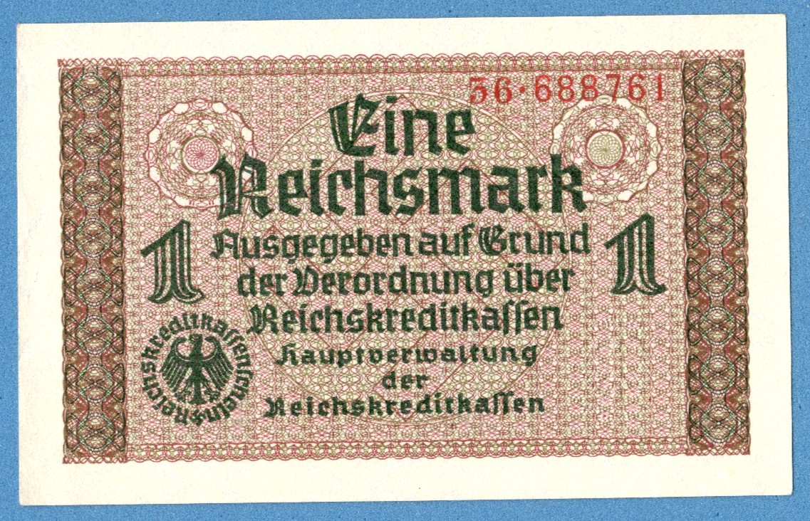 1940-45 GERMANY OCCUPIED TERRITORIES 1 RM EAGLE W/H SWASTIKA UNC 1125