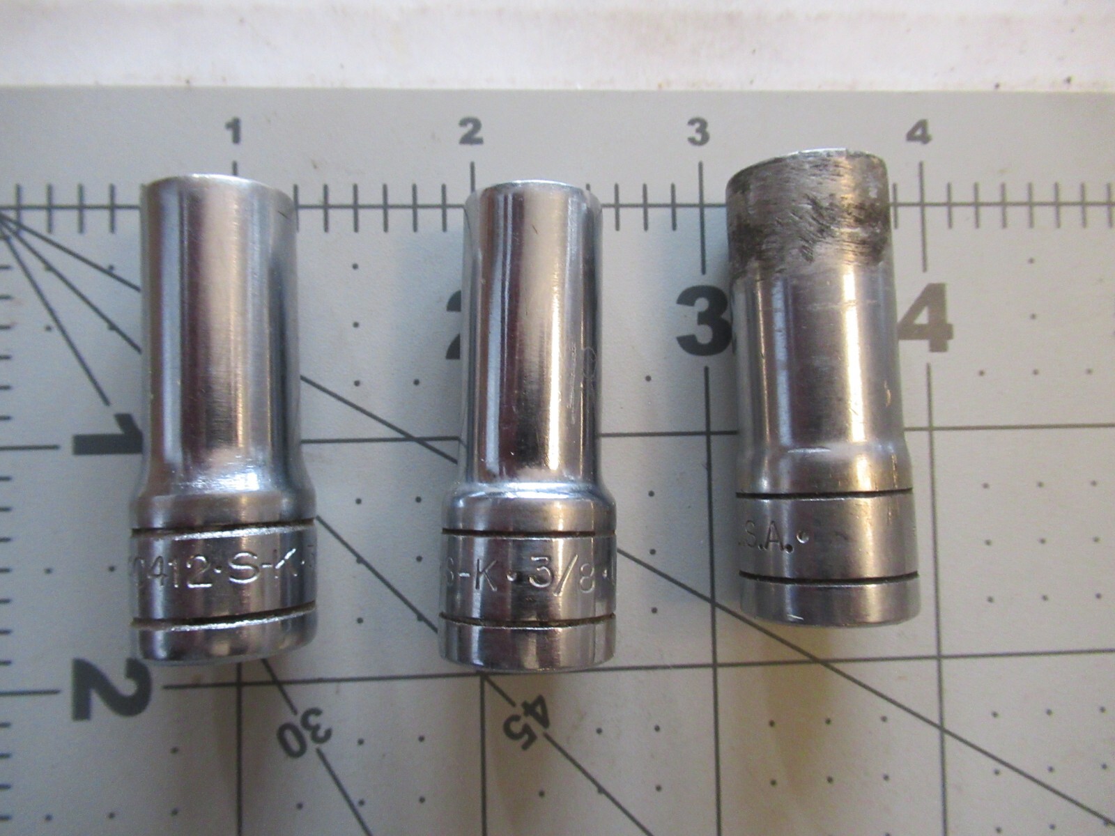 Lot of 3 S-K Sockets,  two 3/8" and one 7/16"