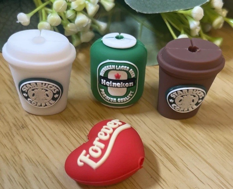 Miniature Starbucks,  Heineken And Heart Figurine/ Cord Organizers Lot Of 4