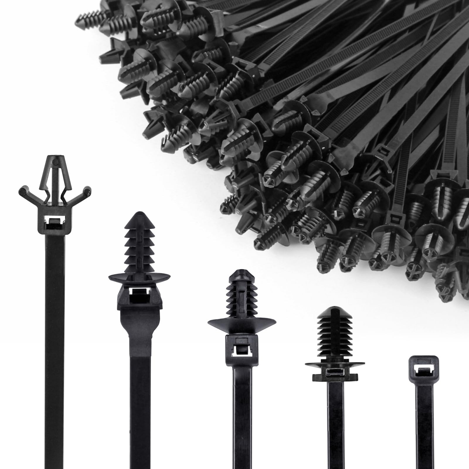 Xislet 160Pcs Nylon Universal Cable Tie Buckle Zip Clips Automotive Black