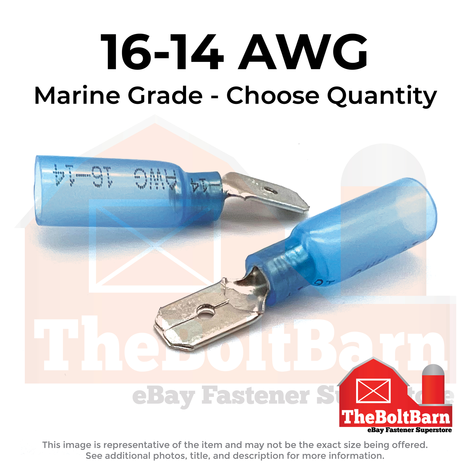Blue Heat Shrink Marine Grade Male Spade Crimp Connectors Terminals, AWG 16-14