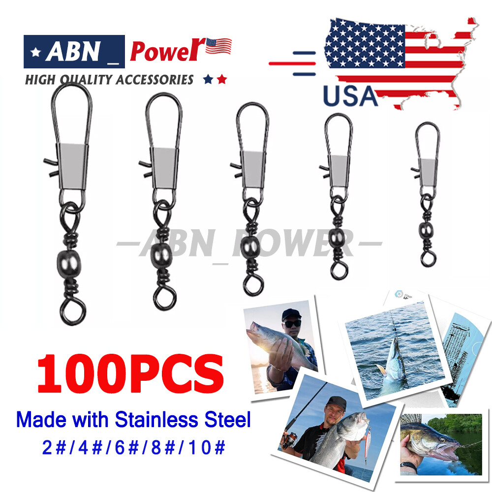100x Fish Fishing Barrel Swivel with Interlock Snaps High Strength Safety Tackle