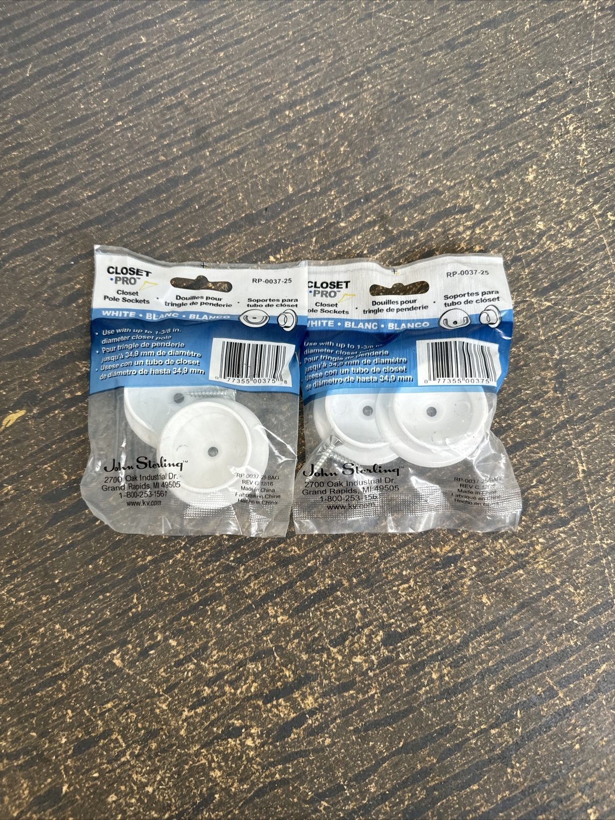 2 x Closet Pole Socket, White Plastic, 2-Pack. RP-0037-25