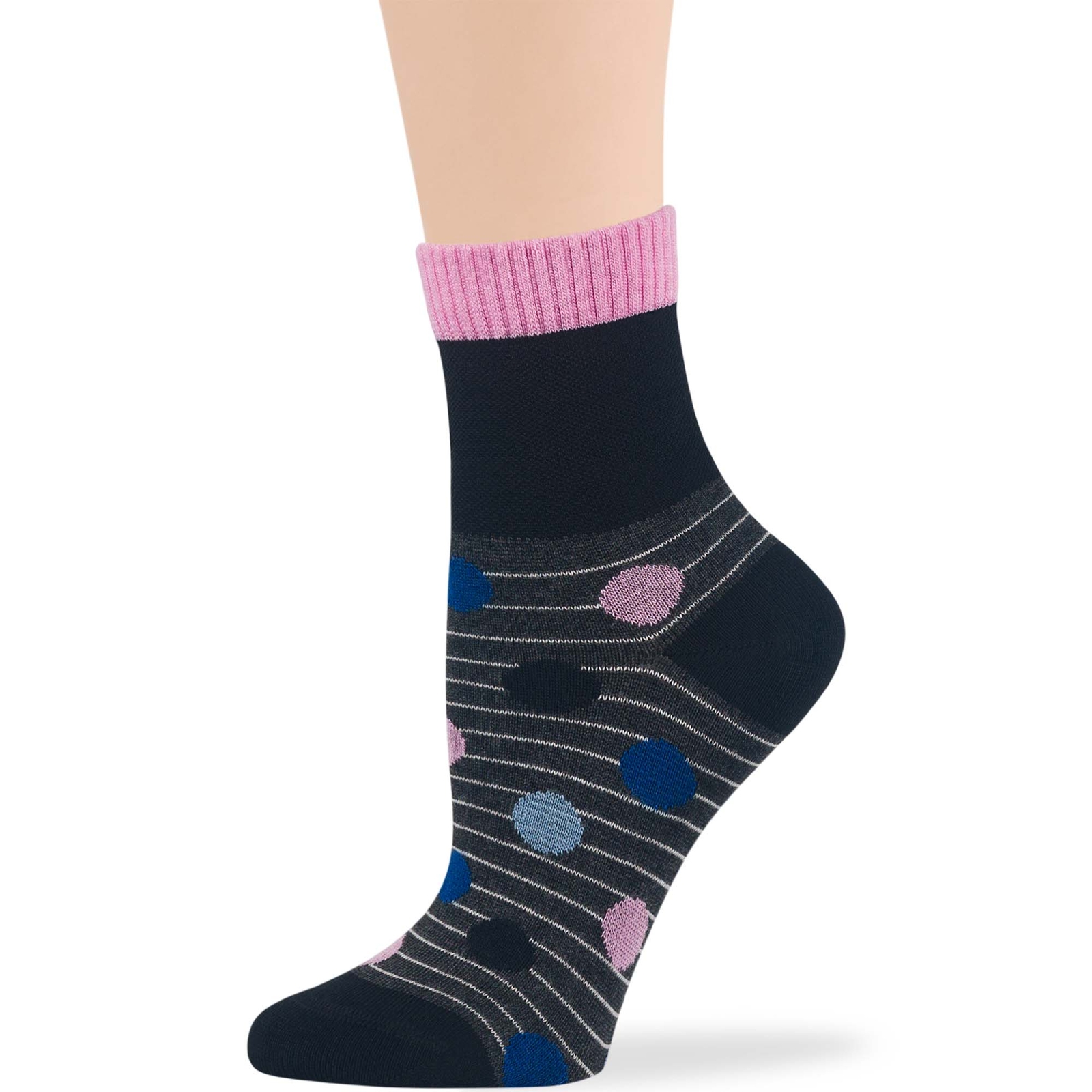 Women Bamboo Diabetic Pattern Quarter Socks Medium 4 Pack Dot Stripe Grey Black