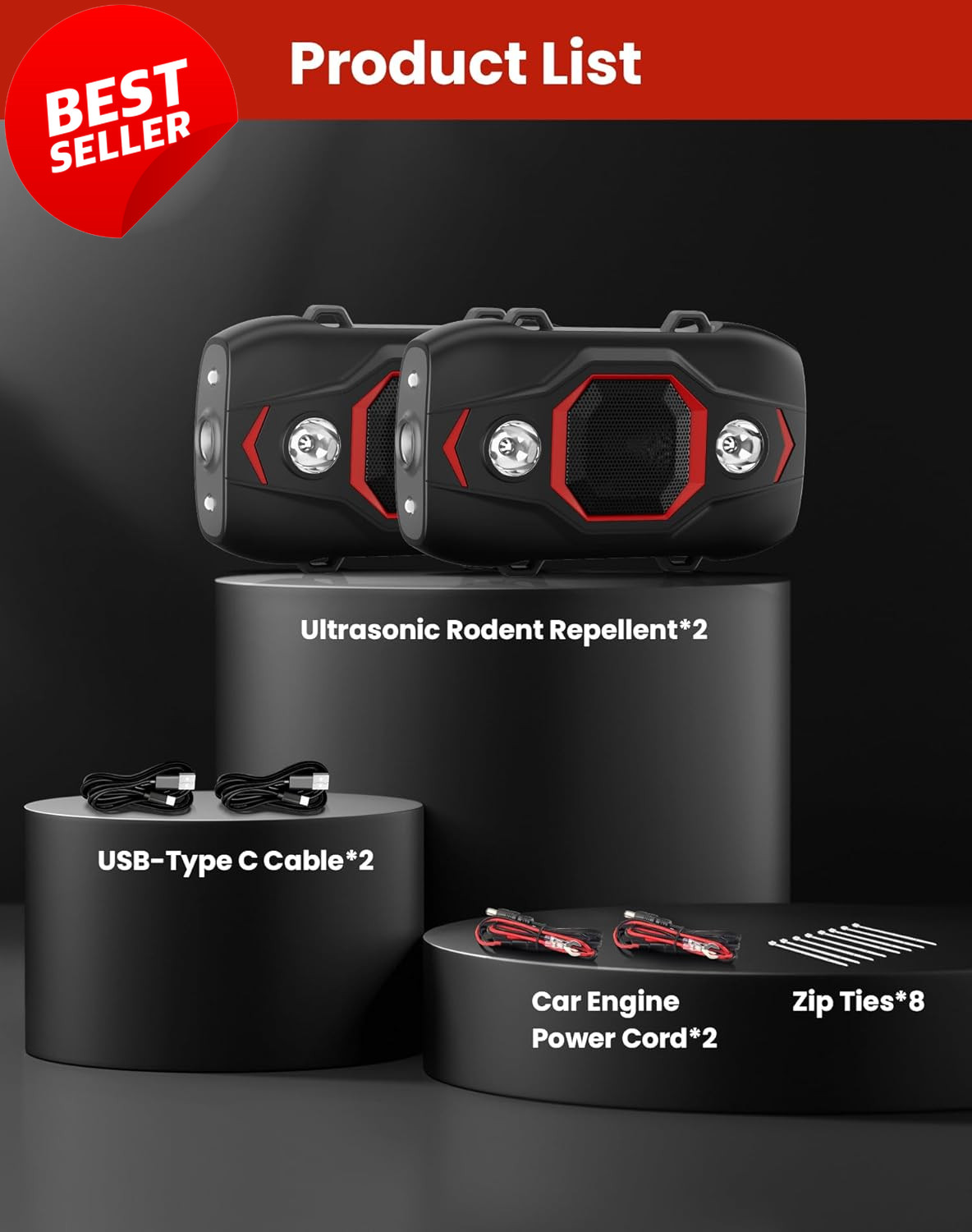 Ultrasonic Rodent Repellent Car Engine USB LED Mouse Rat Deterrent 2 Pack - US