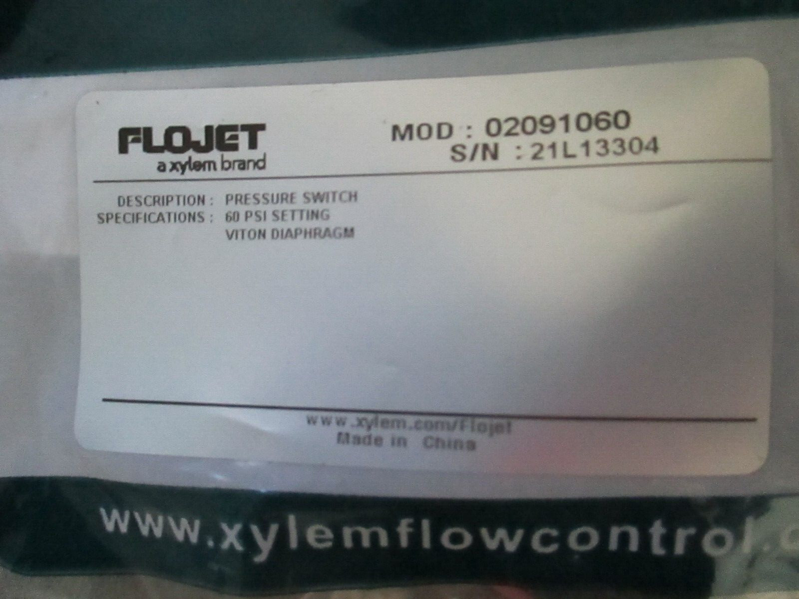 FLOJET 2091060 PRESSURE SWITCH 60 PSI GENUINE OEM NEW SEALED BAG XYLEM