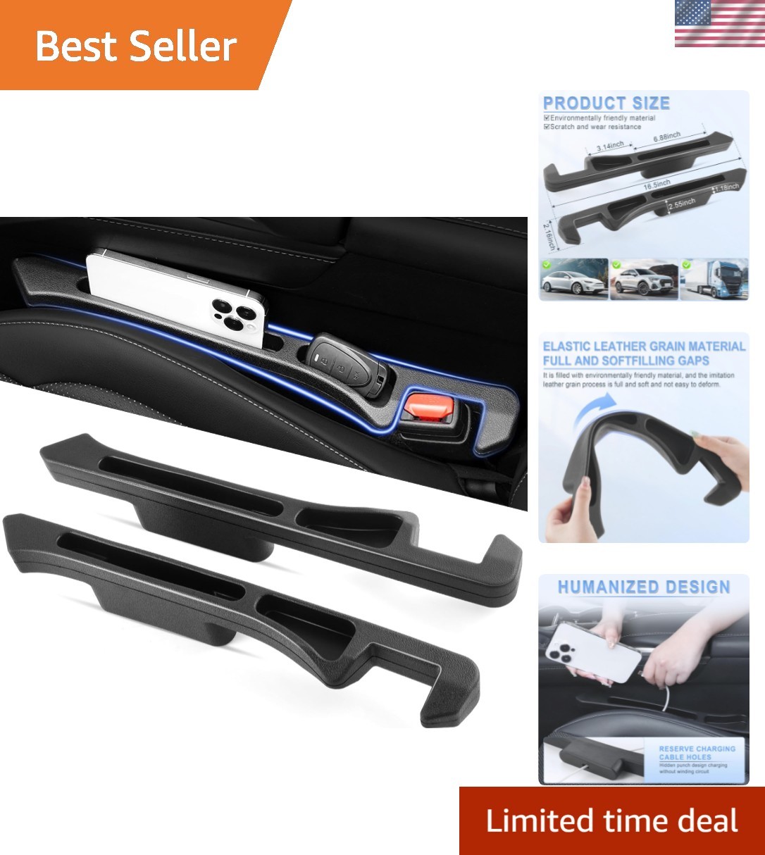 2PCS Car Seat Gap Filler Organizer, Universal Fit Gap Stopper for Cars SUV Tr...