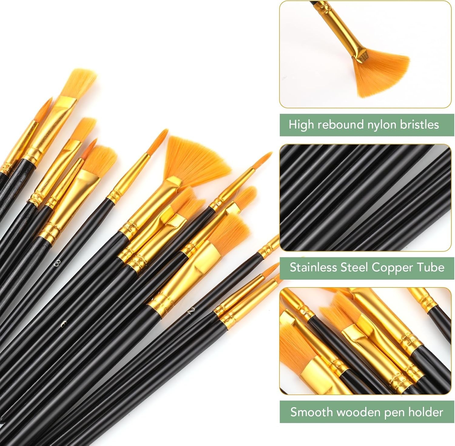 Versatile 15-Piece Painting Brush Set with Wooden Handles for All Skill Levels
