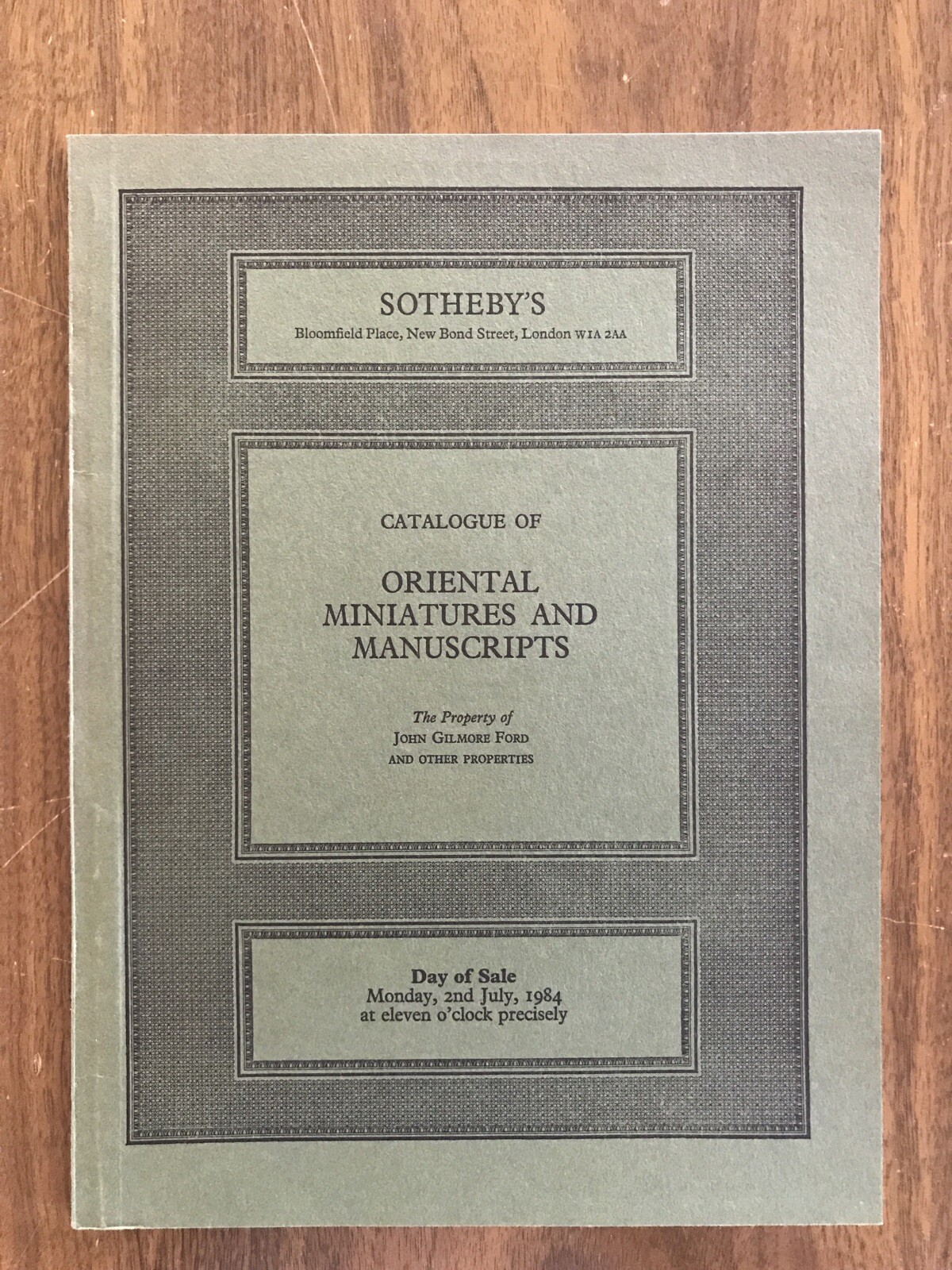 Oriental Miniatures and Manuscripts Sotheby Auction Catalog July 2 1984