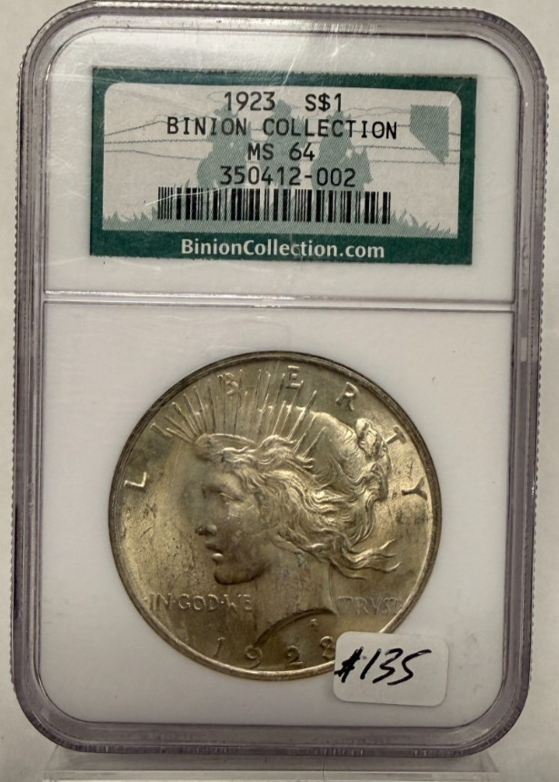 1923 SILVER PEACE DOLLAR $1 BINION COLLECTION MS 64