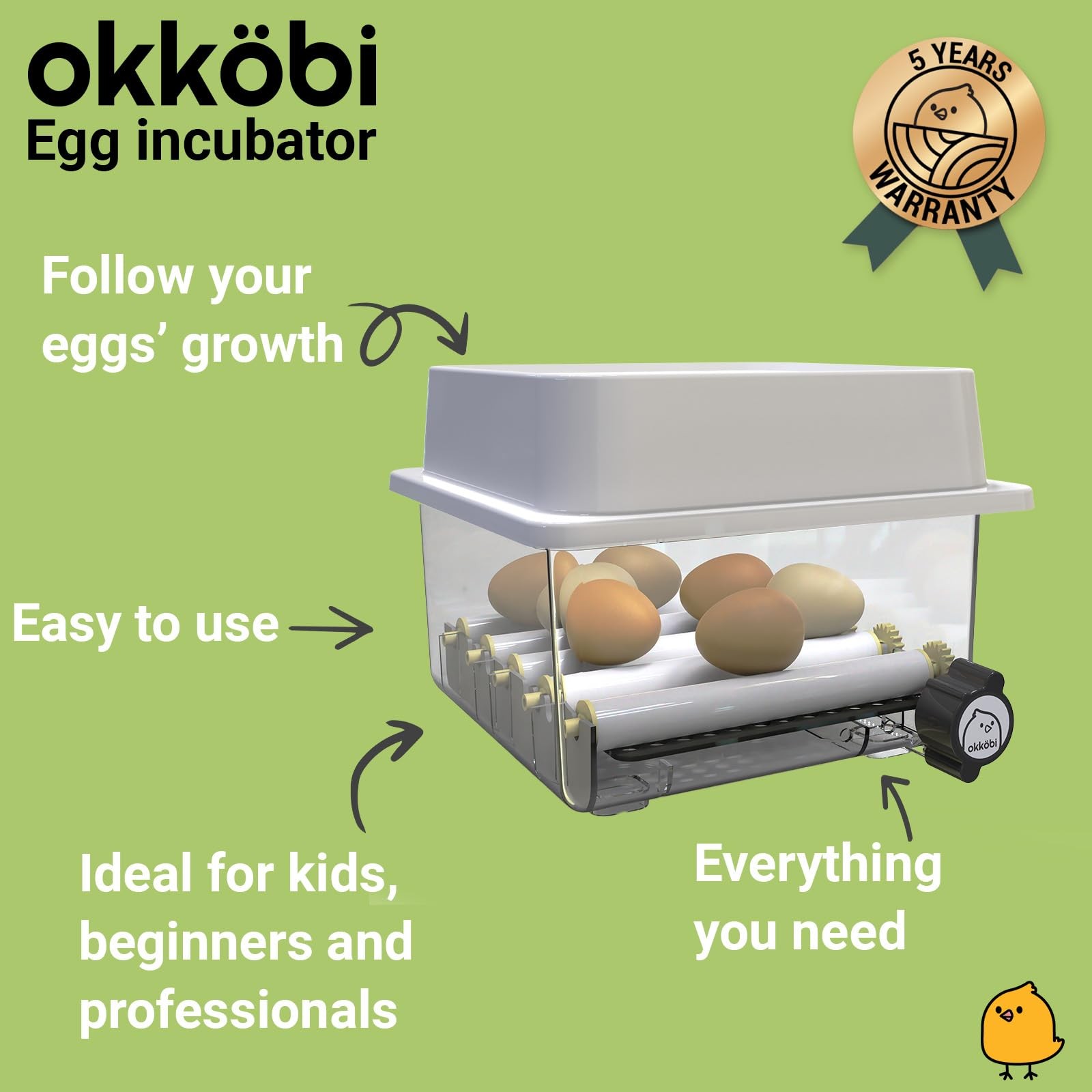 OBI-36 Egg Incubator for Hatching - 36 Eggs - Stable Temperature & Yellow