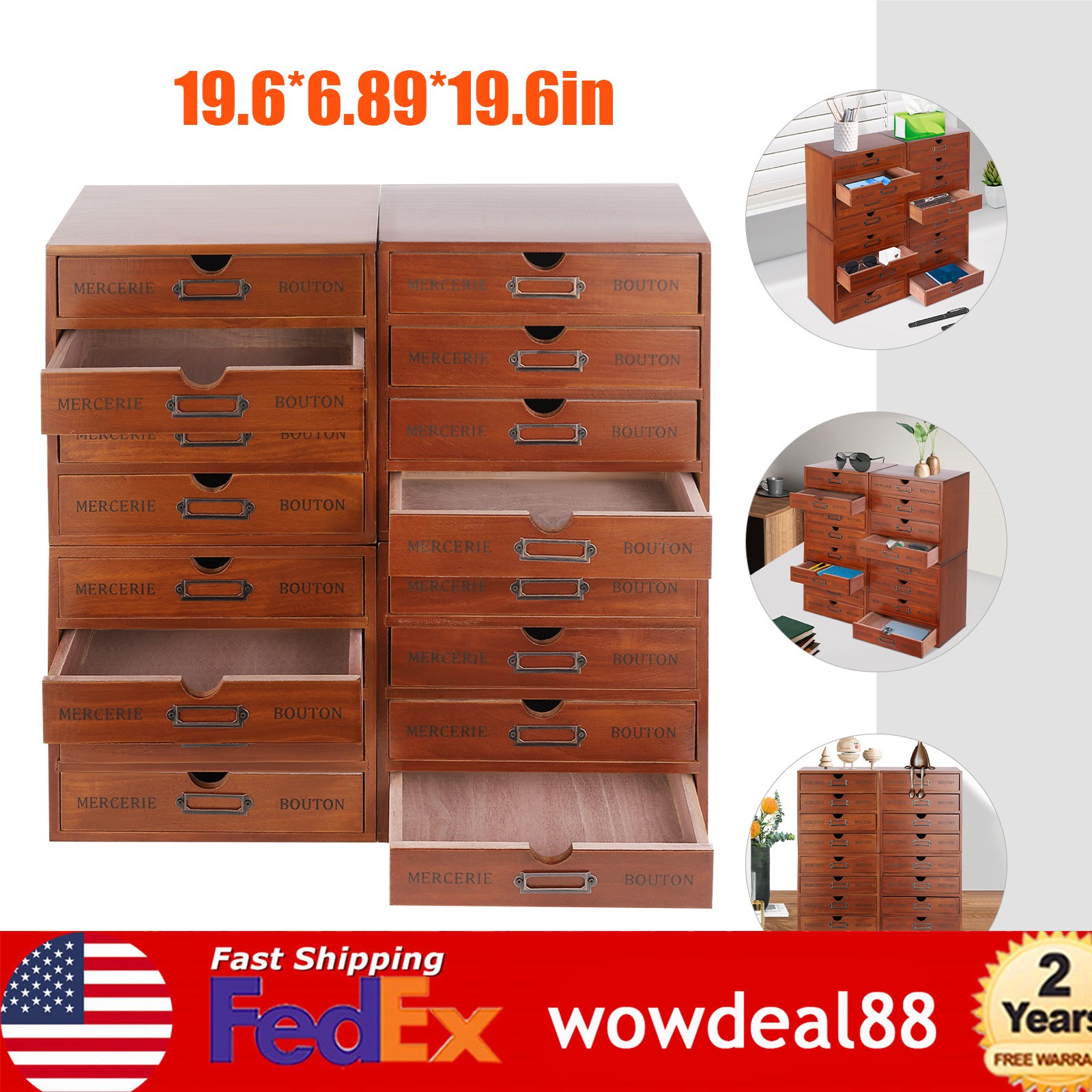 Brown 4pcs 4 Tiers Wooden Desktop Organizer Wooden Storage Box Drawer Organizer