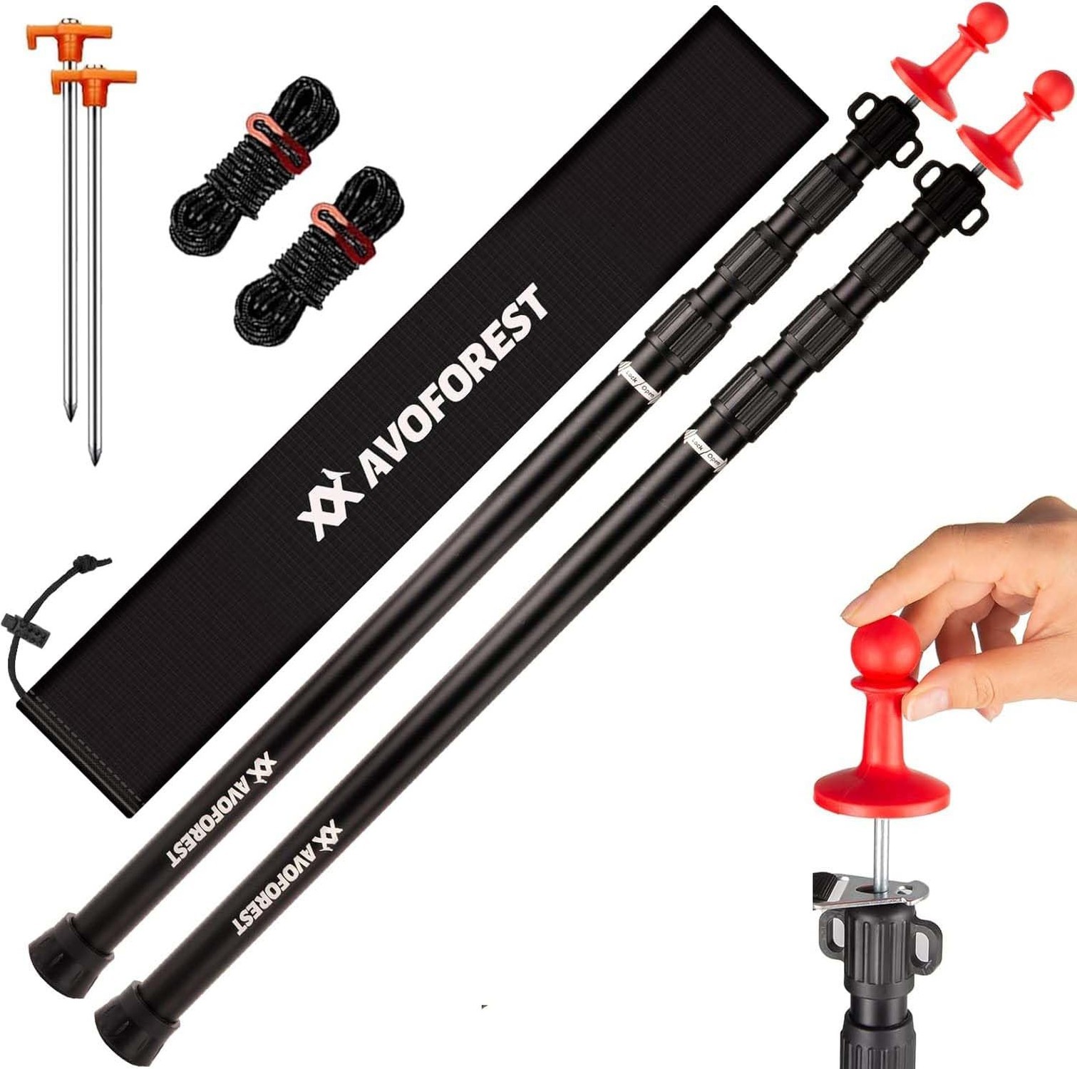Tarp Poles Heavy Duty Adjustable, AVOFOREST Aviation Aluminum 8.7FT Telescopi...