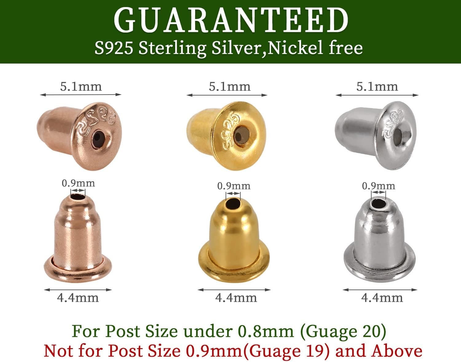 6Pairs/12Pcs Authentic 925 Sterling Silver Earring Backs for Studs, Hypoaller