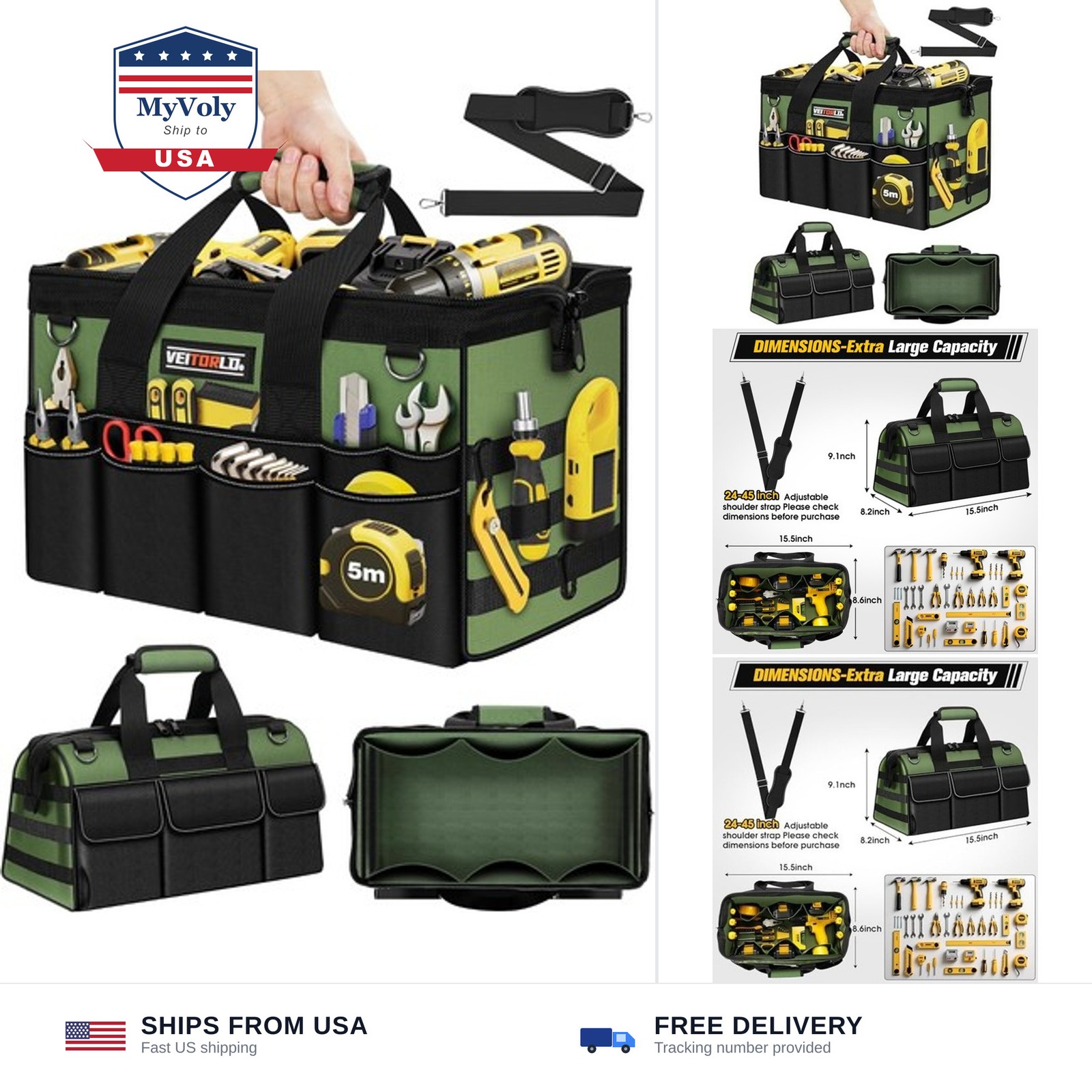 16-Inch Heavy Duty Tool Bag, 19-Pockets Tool Box Organizer, Portable Toolbag ...