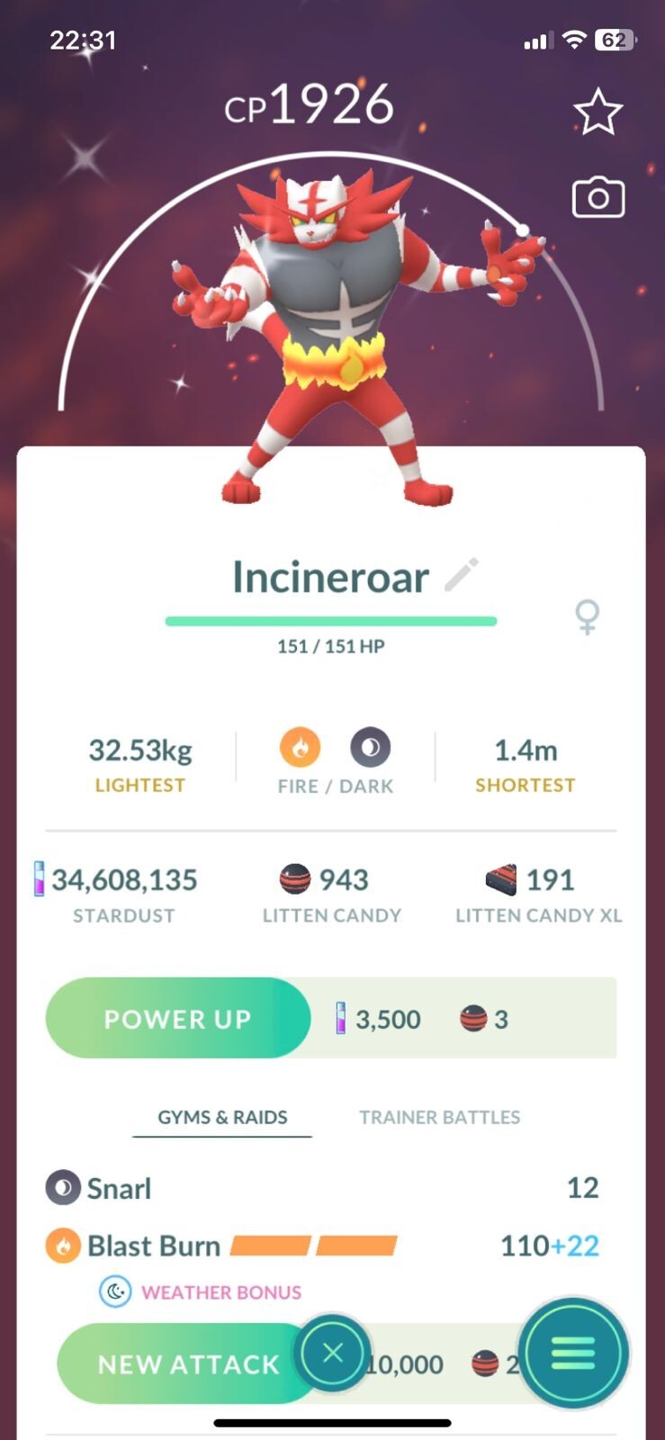 AMAZING!!! ✨ SHINY INCINEROAR!!! ✨ - PKMN GO!!! - NON REGISTERED!