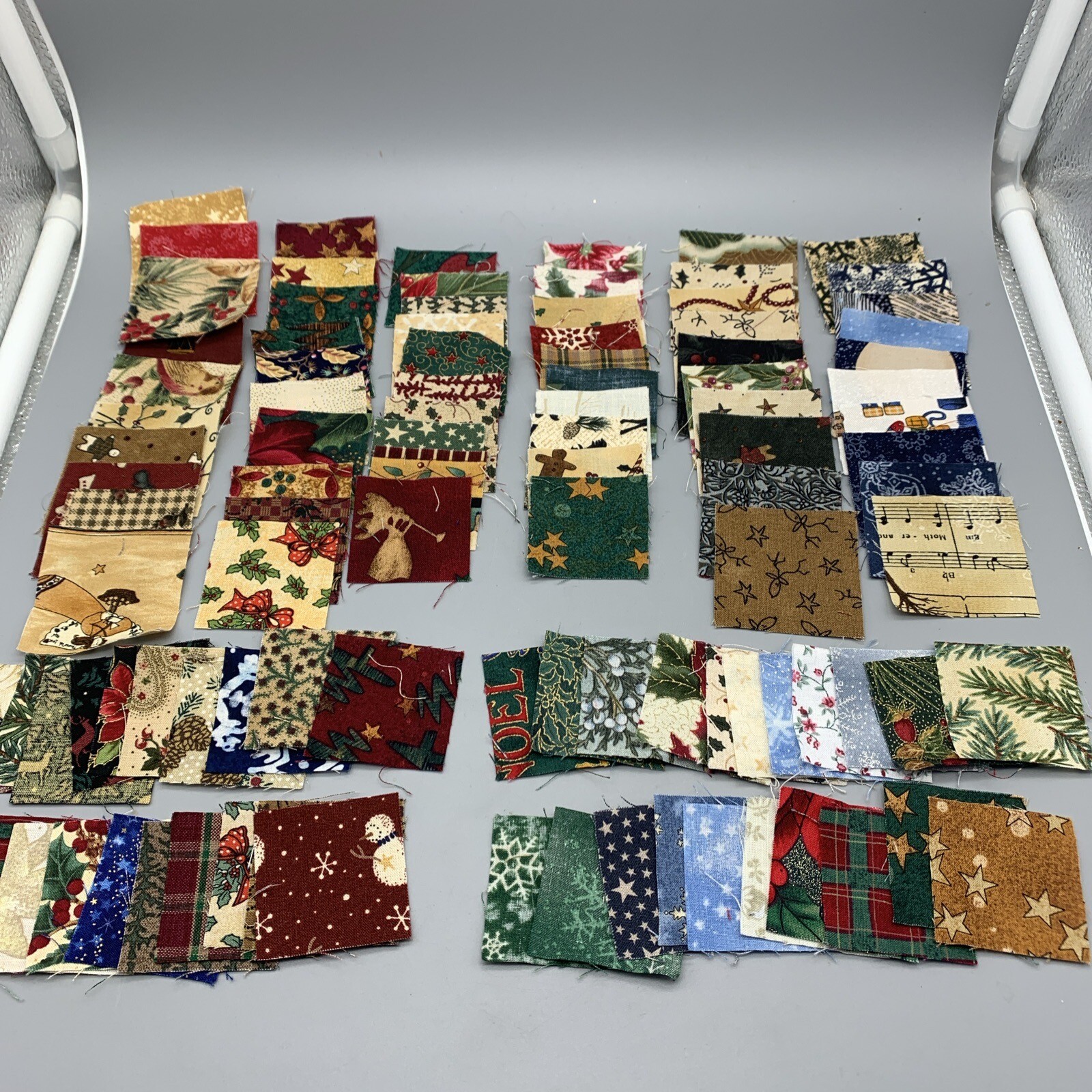 Lot of 100  1.75 To 2” Fabric Squares For Quilting/Crafts, "Christmas Themed