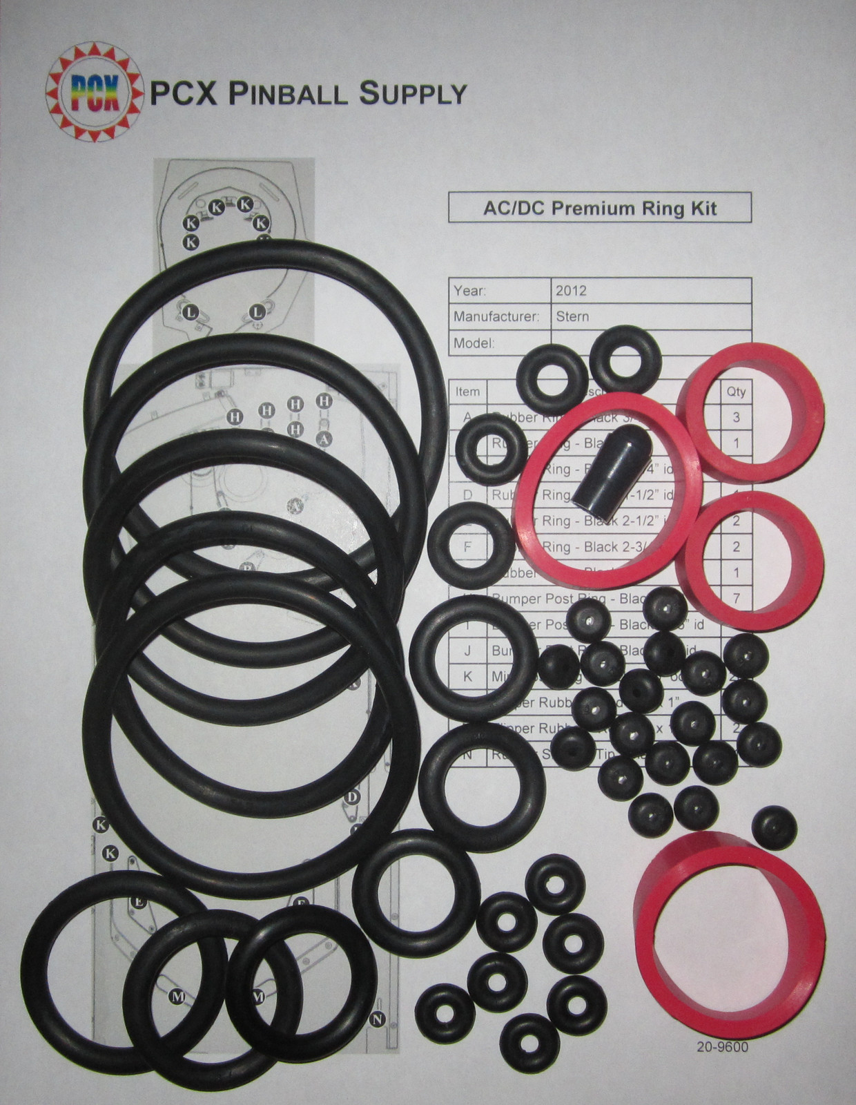 2012 Stern AC/DC Premium Pinball Rubber Ring Kit