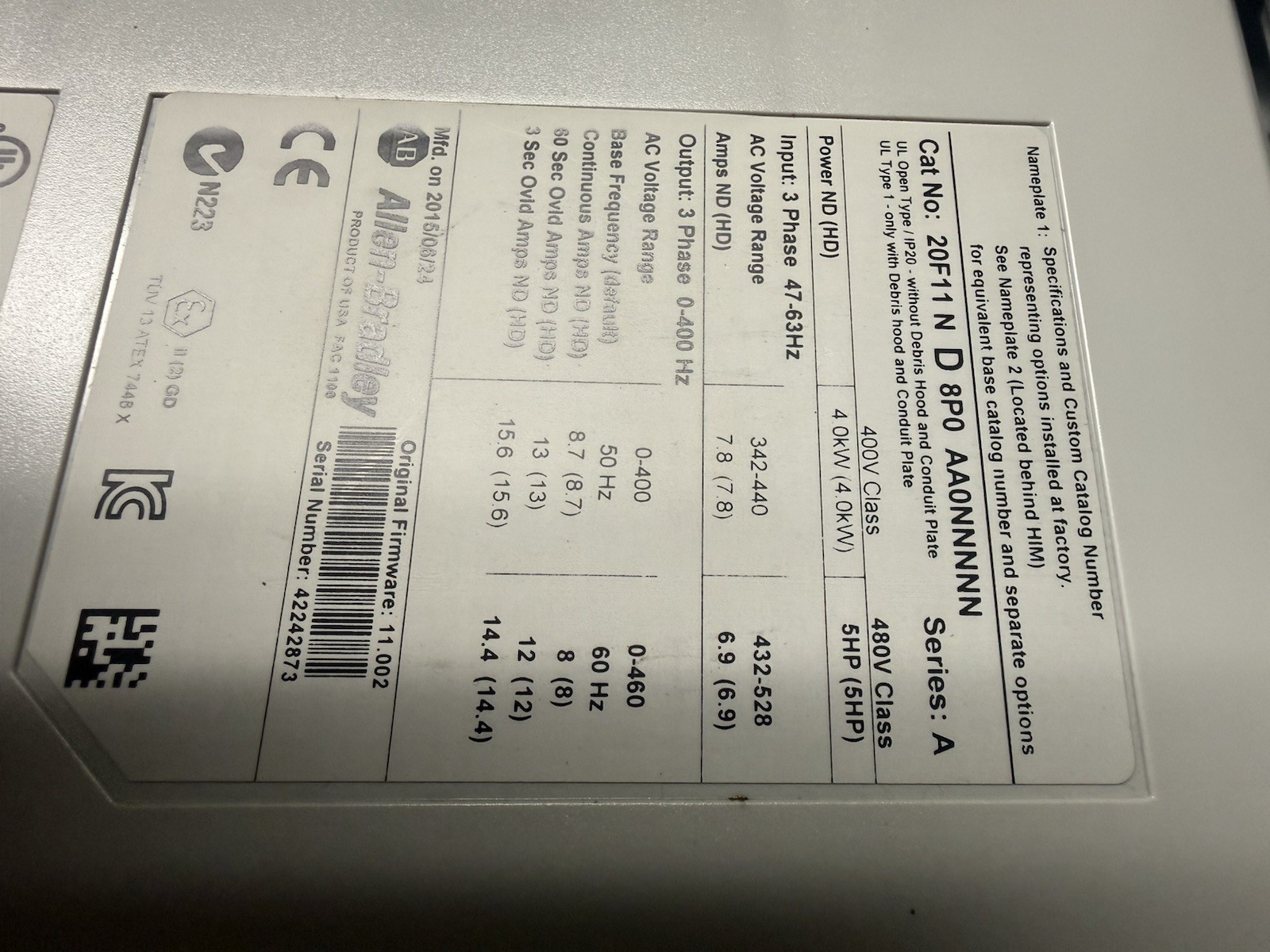 Allen Bradley Power Flex 753 7.5HP VFD