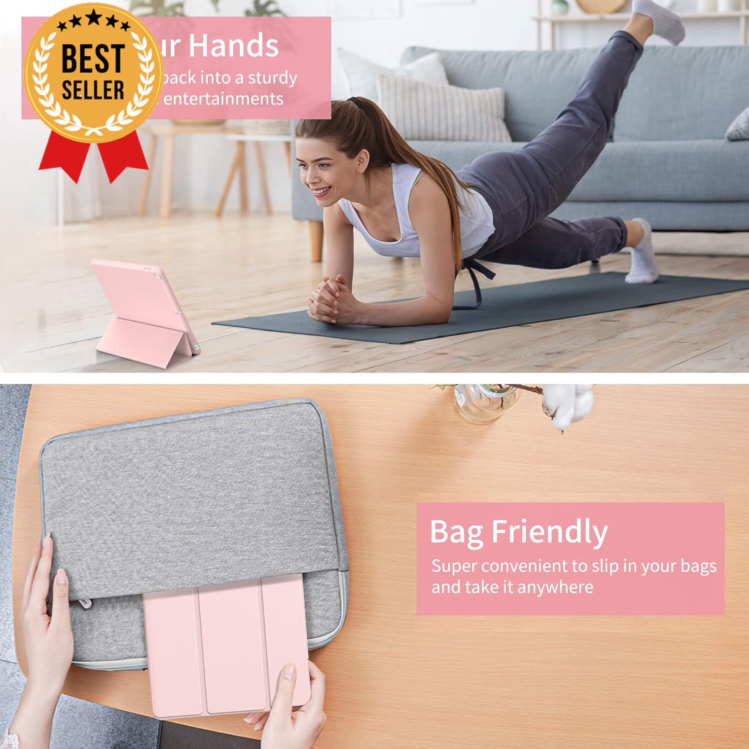 IPad 9th/8th/7th Gen Case – Slim Trifold Stand, Auto Wake/Sleep, Pink
