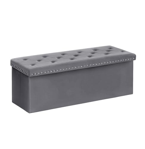 Storage Ottoman Bench, Folding Tufted Ottomans with 43.3x15.7x15.7 inches Grey