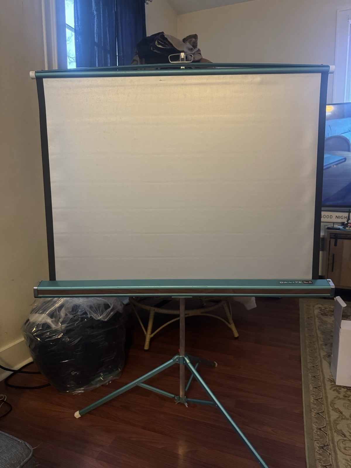 Vintage DA-LITE FLYER 30 x 40 Projection Screen tripod & box MCM Movie Night NEW