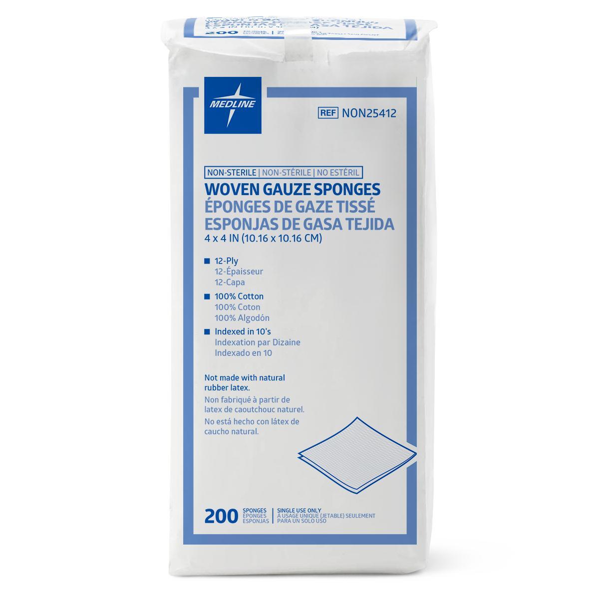 Woven Gauze Sponges, 4" x 4", 12-Ply
