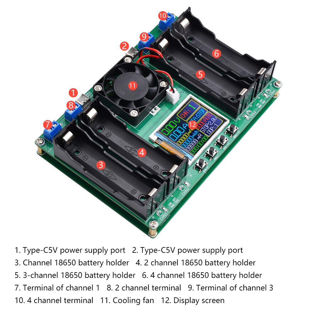 18650 Battery Capacity Resistance Detector Automatic Charging Discharging 4 CH