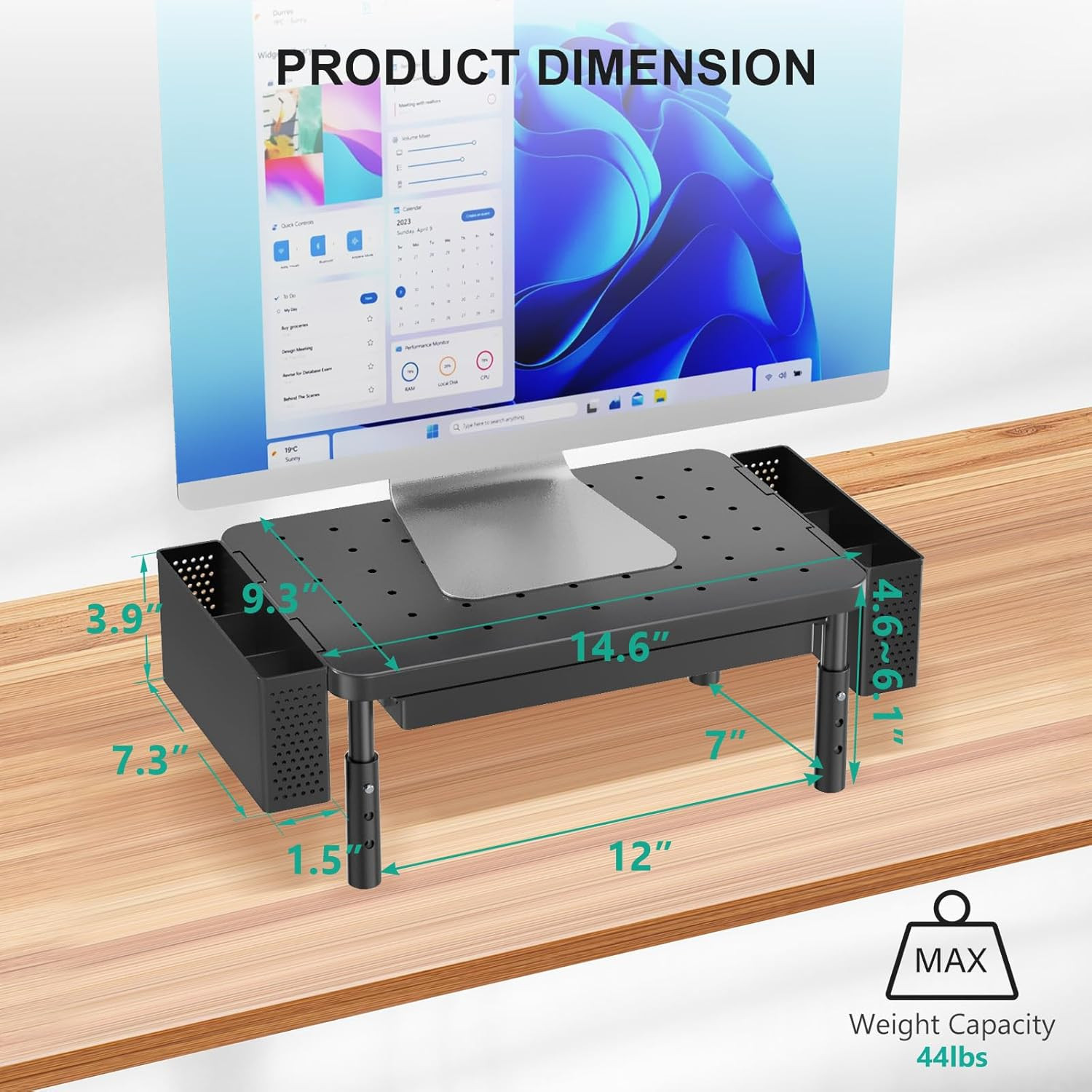 Computer Monitor Stand with Storage, Desk Organizer with Drawer and Pen Holder,