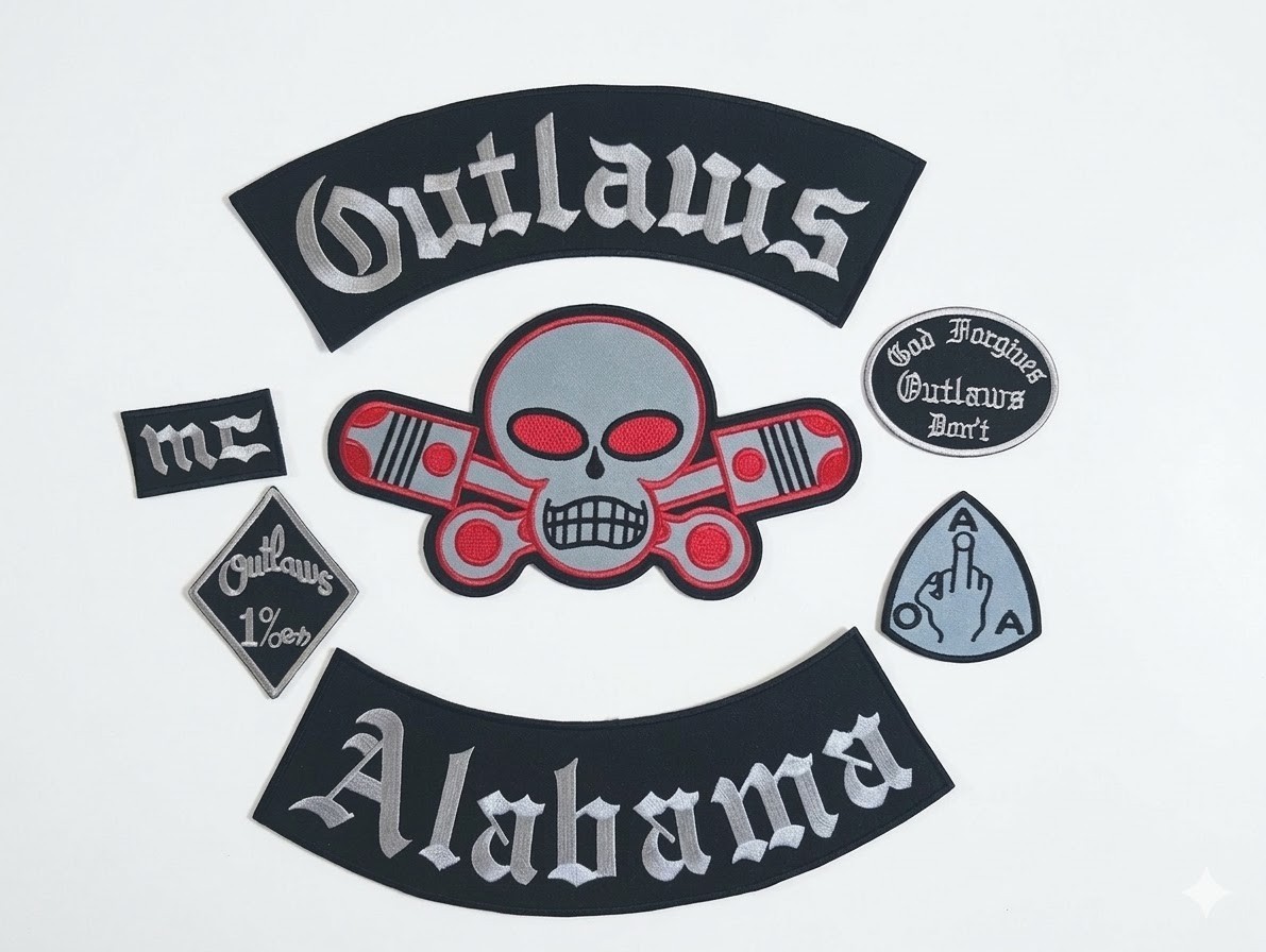 Outlaw Alabama Forgives Biker Patch Embroidered Iron On Rider Full Set