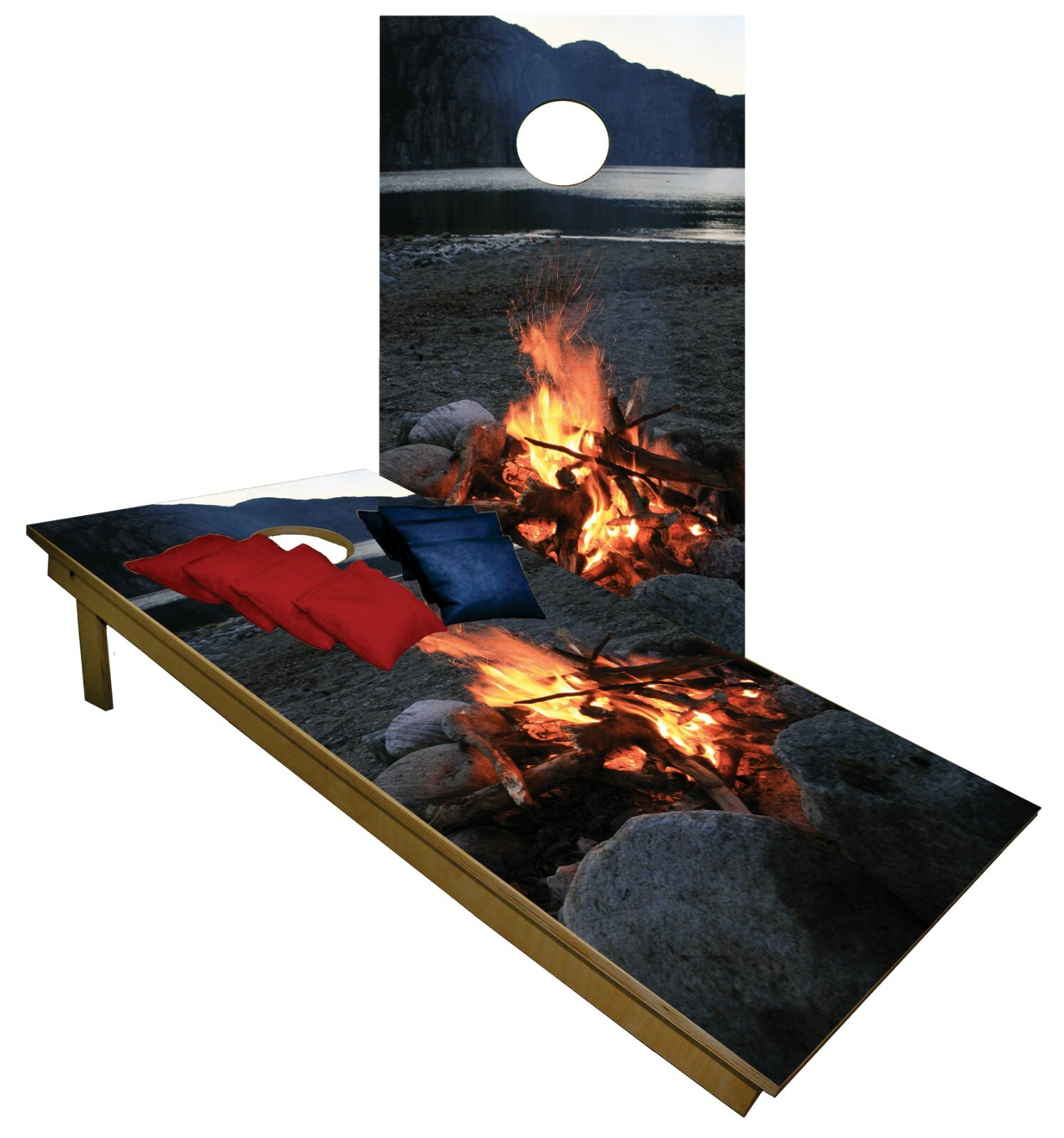 Cornhole Bonfire on Beach Boards BEANBAG TOSS GAME w Bags Set
