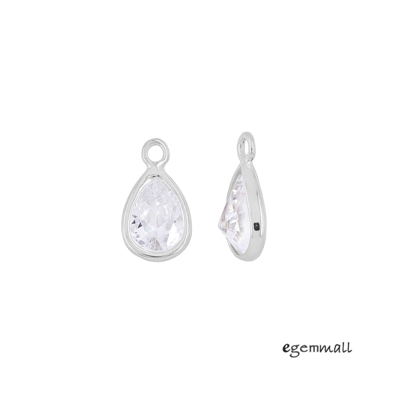 2PC Sterling Silver Clear CZ Teardrop Charm Beads ap. 7x12mm #97815