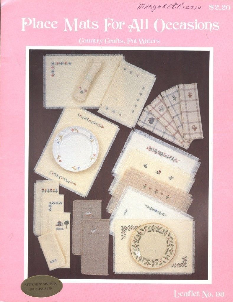 Place Mats For All Occasions Country Crafts Needlepoint Pattern Leaflet No. 93