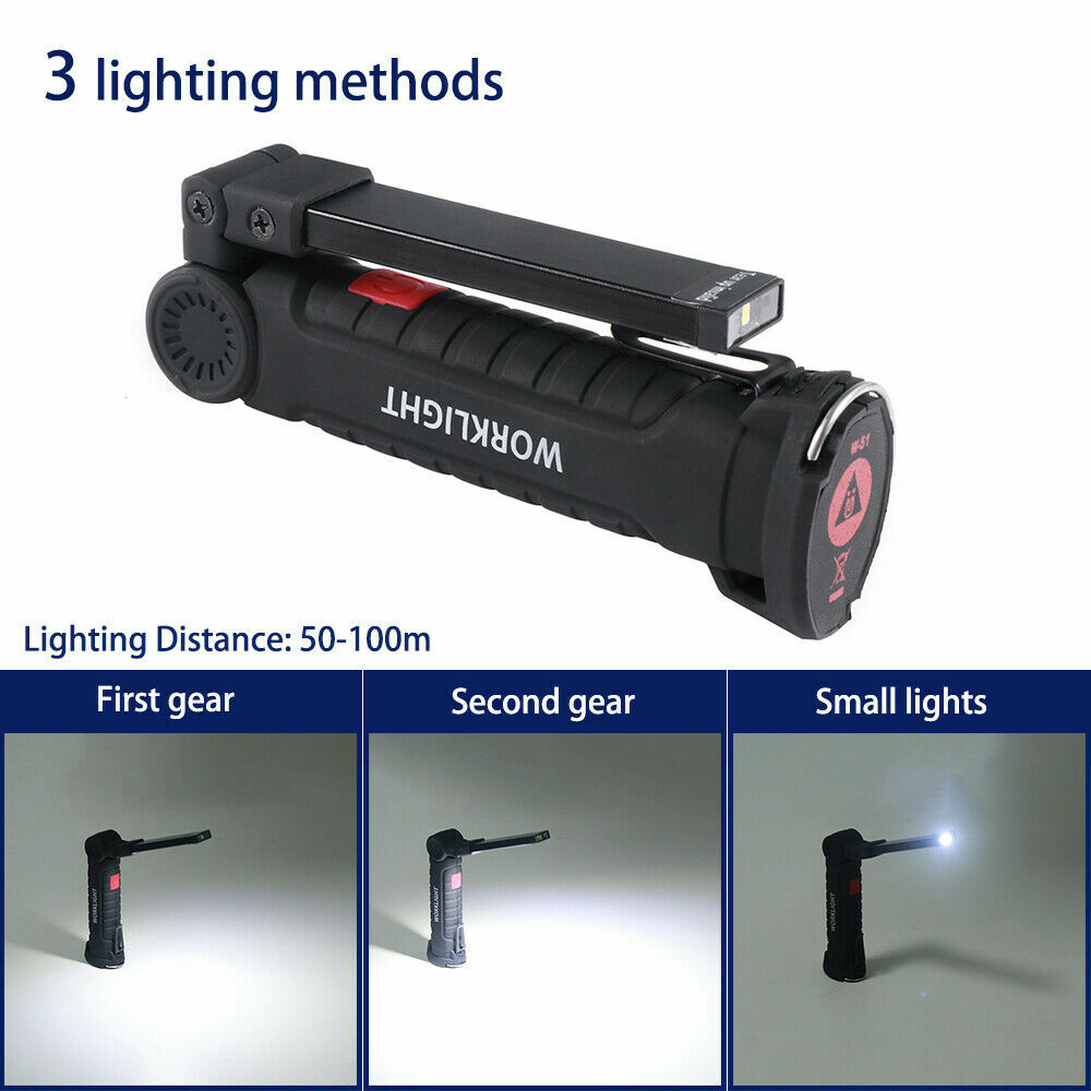 2Sets USB Rechargeable COB LED Work Light Lamp Inspect Folding Torch Flashlight