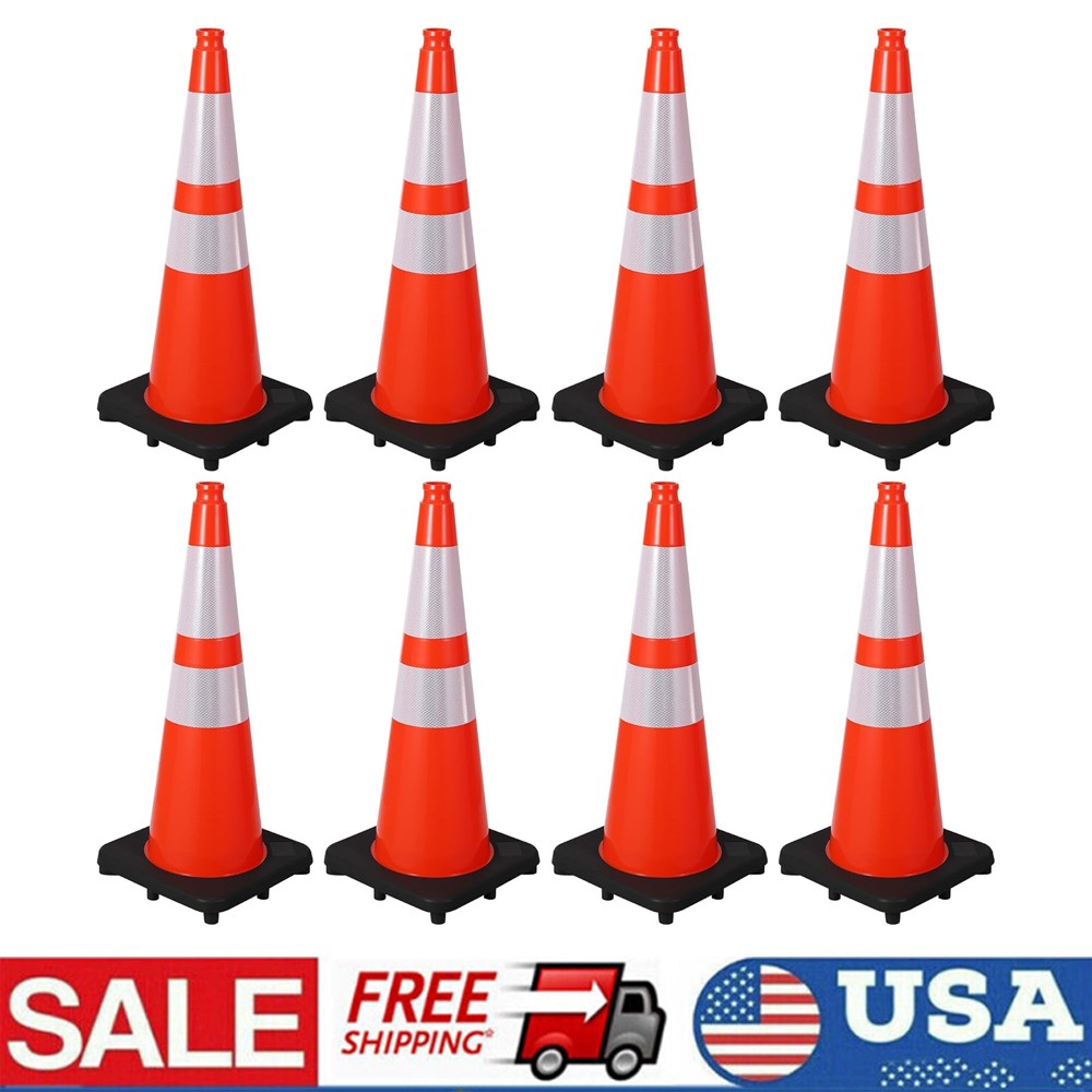 8PCS 28" Traffic Cones PVC Parking Cones Safety for Roads Construction Warning