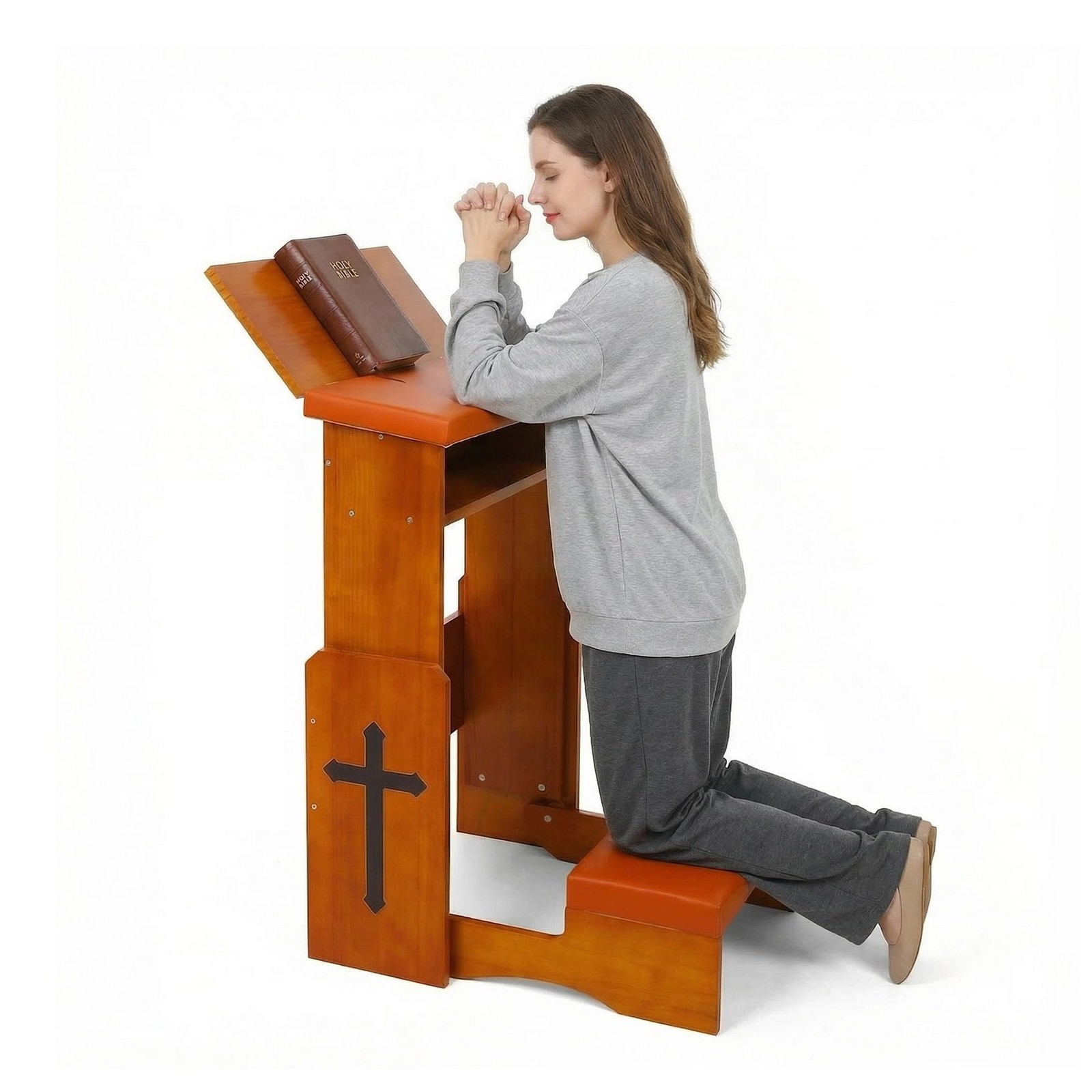 Folding Prayer Bench for Home Use - Adjustable Wooden Kneeler for Prayer & Me...