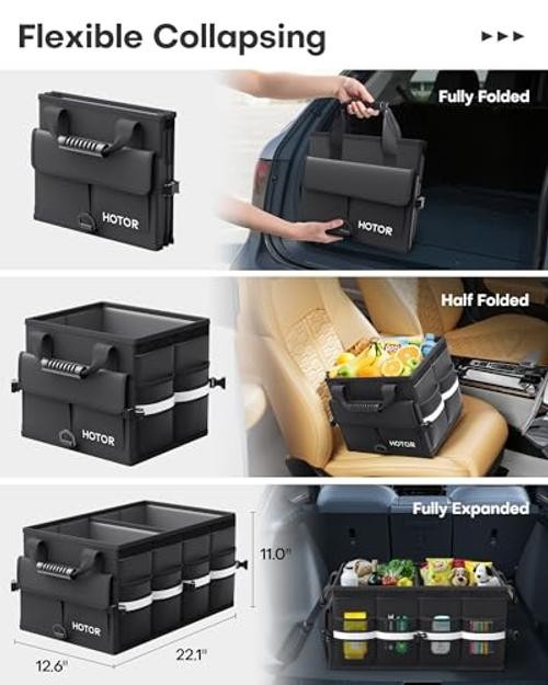 Car Trunk Organizer - Foldable Trunk Organizer for SUV, Car Medium Black