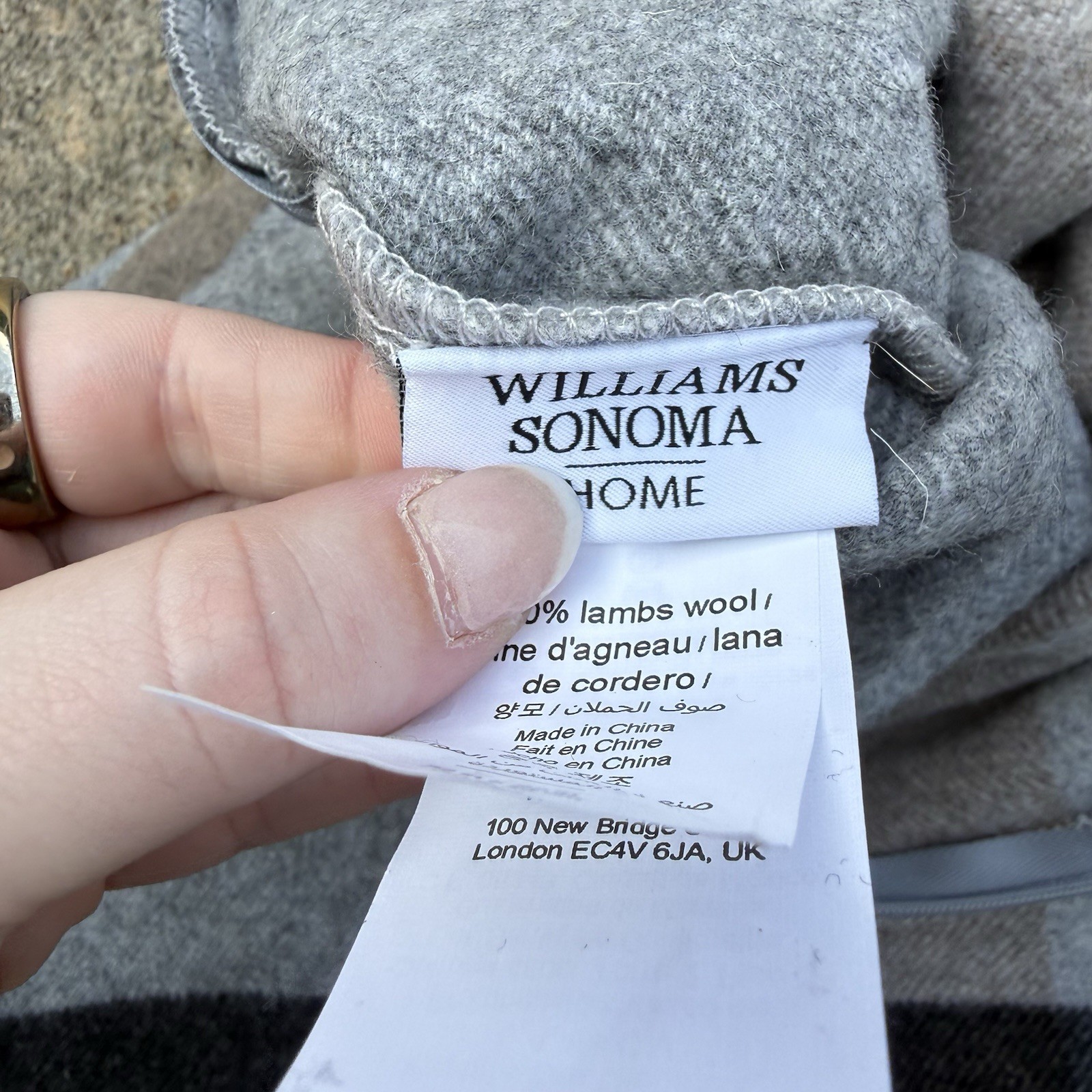 Williams Sonoma Lambs Wool Tartan Pillow Cover 22” Brown Gray, Plaid Soft Square