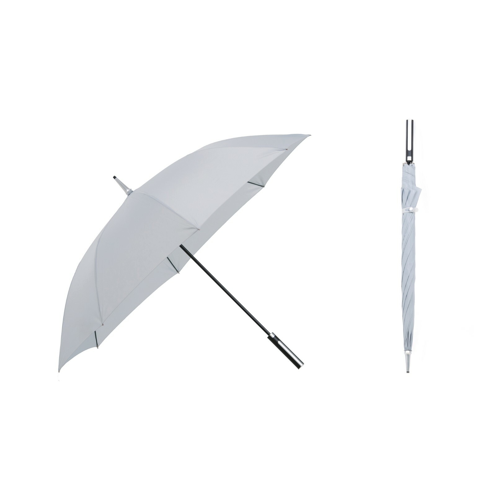 Krago Auto Open 8 Ribs Fiberglass Straight Umbrella with Silver Handle Grey